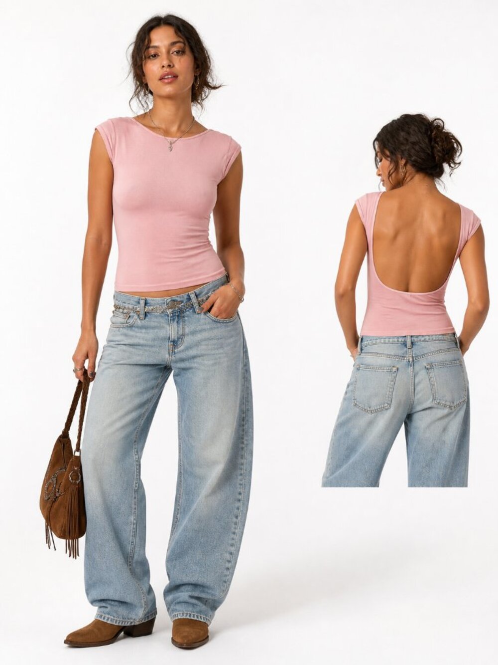 Free People Intimately Low Back Tee Roseblush Cap Sleeve Top M